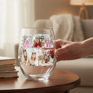 Verre À Vin Sans Pied Cadeau personnalisé avec 5 photos et nom sur un co