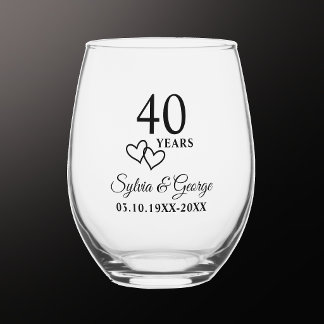 Verre À Vin Sans Pied Cadeau personnalisé élégant moderne pour 40e anniv