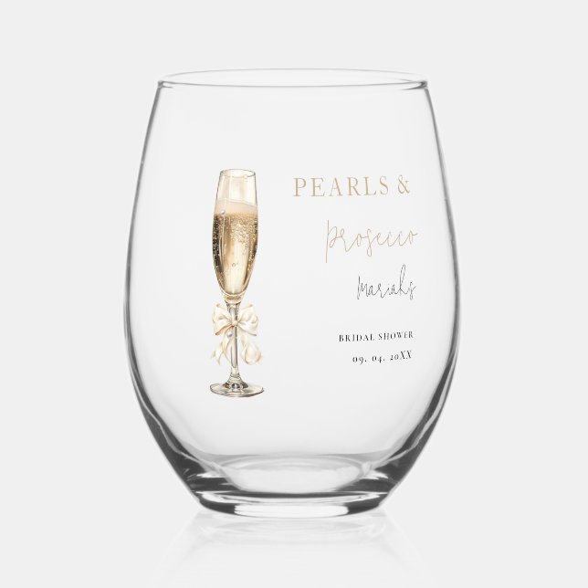 Verre À Vin Sans Pied Cadeaux de mariage Perles & Prosecco (Recto)