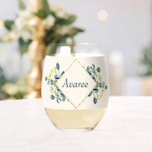 Verre À Vin Sans Pied Calla Lily et Eucalyptus blancs