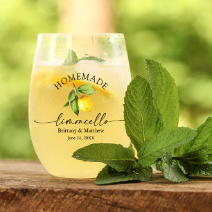 Verre À Vin Sans Pied Calligraphie Aquarelle Citron Limoncello fait mais