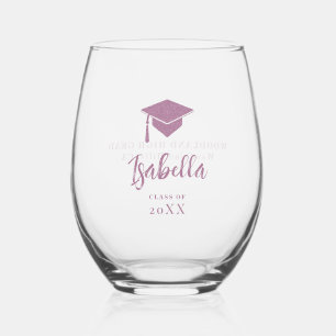 Verre À Vin Sans Pied Calligraphie de la casquette de graduation pourpre