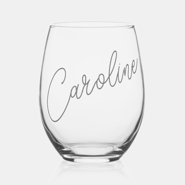 Verre À Vin Sans Pied Calligraphie de nom personnalisé chic moderne mini (Recto)