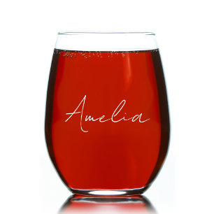 Verre À Vin Sans Pied Calligraphie élégante Monogramme de script blanc