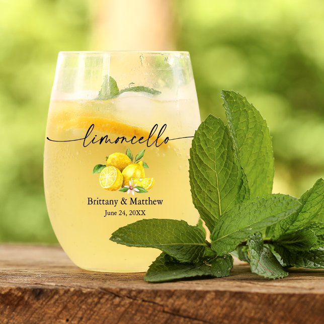 Verre À Vin Sans Pied Calligraphie Encre Aquarelle Citrons Limoncello (Several styles to choose from.)