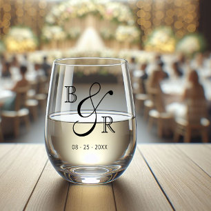 Verre À Vin Sans Pied Calligraphie noire personnalisée Nom de couple Ini