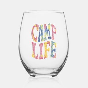Verre À Vin Sans Pied Camping Filles d'été Camp Life Tie-Die Rétro