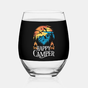 Verre À Vin Sans Pied Camping heureux Rétro Vintage Équipe de camping co