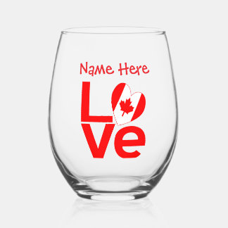 Verre À Vin Sans Pied Canadian LOVE Red Personnalisé