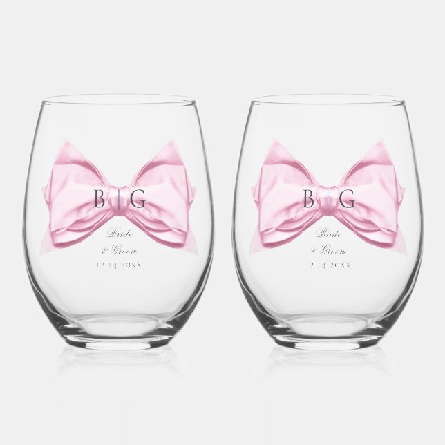 Verre À Vin Sans Pied Candy Pink Satin Bow Vin Stemless Verre (Recto)