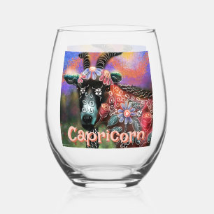 Verre À Vin Sans Pied Capricorne de chèvre floral de Whimsical Personnal