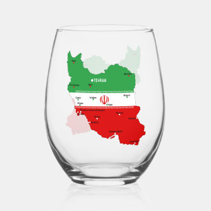 Verre À Vin Sans Pied Carte de l'Iran avec drapeau et emblème