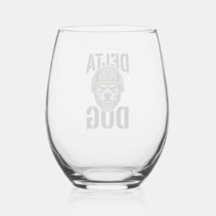 Verre À Vin Sans Pied Casque Bulldog Delta Dog Gravure Vintage Design_
