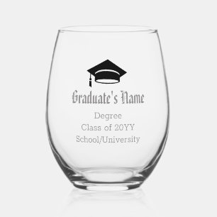 Verre À Vin Sans Pied Casquette et gland personnalisés avec le nom du di