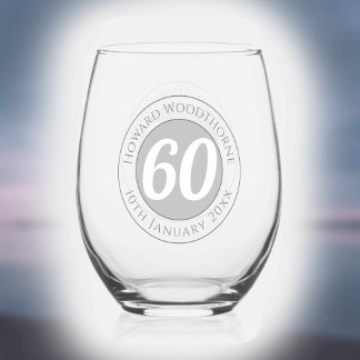 Verre À Vin Sans Pied Célébration d'anniversaire avec nom, âge et date d