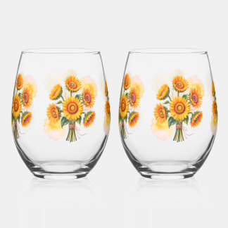 Verre À Vin Sans Pied Célébration de mariage au tournesol