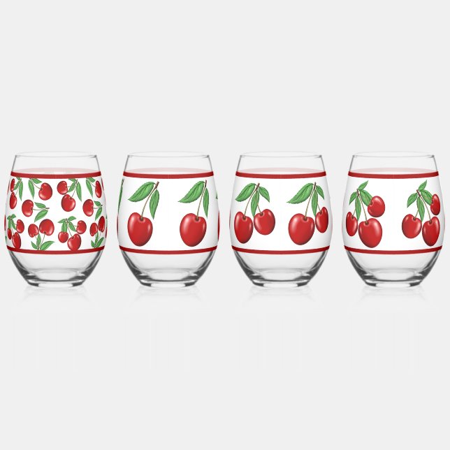 Verre À Vin Sans Pied Cerises rouges Motifs agressés (Droite)