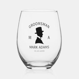 Verre À Vin Sans Pied Chapeau de marié élégant Costume Monogramme Vintag