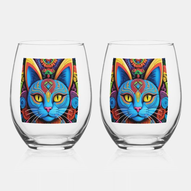 Verre À Vin Sans Pied Chat abstrait aux yeux jaunes     (Recto)