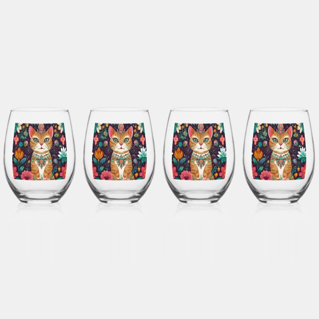 Verre À Vin Sans Pied Chat Couronné Bijou      (Recto)