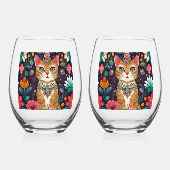 Verre À Vin Sans Pied Chat Couronné Bijou      (Recto)