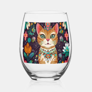 Verre À Vin Sans Pied Chat couronné orné de bijoux