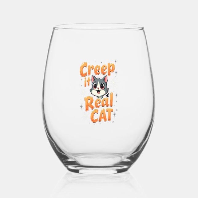 Verre À Vin Sans Pied Chat Crépit Réel 2 (Recto)
