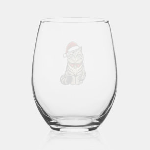 Verre À Vin Sans Pied Chat de Noël Chapeau de Père Noël Dessin de Gravur