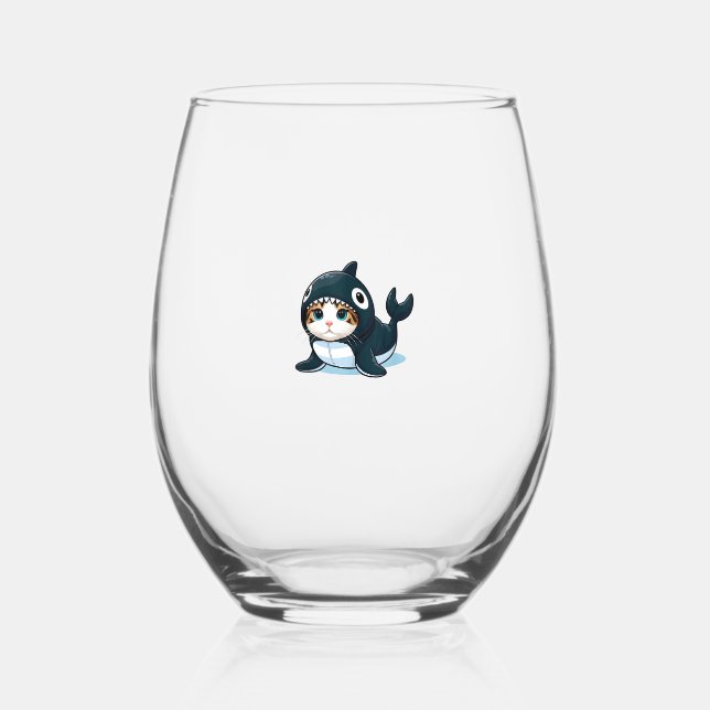 Verre À Vin Sans Pied Chat en costume Orca (Recto)