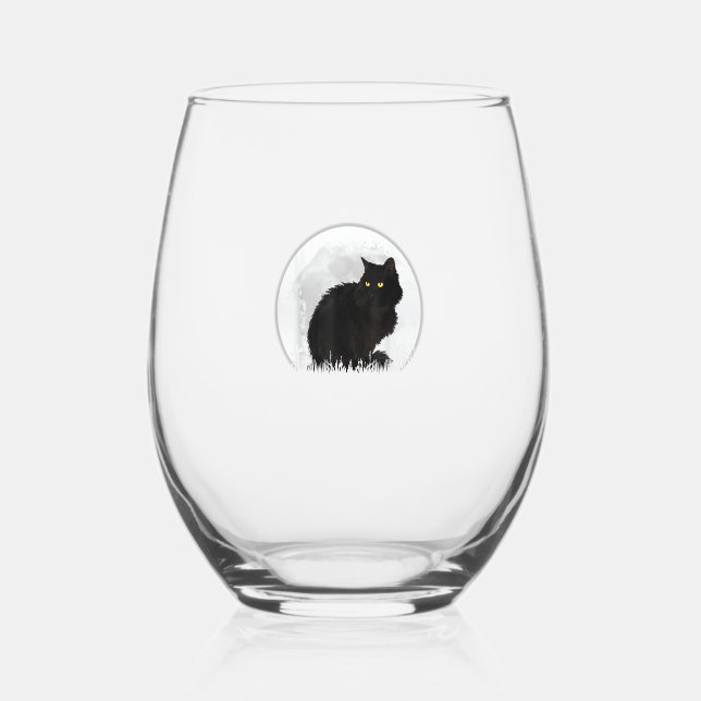 Verre À Vin Sans Pied Chat noir Halloween Moon Chat (Recto)
