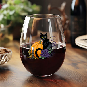 Verre À Vin Sans Pied Chat Noir Rose Pourpre Citrouille Automne