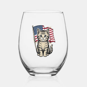 Verre À Vin Sans Pied Chat patriotique avec drapeau américain vecteur vi