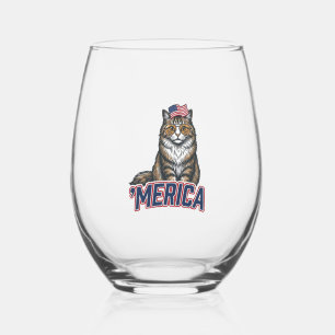 Verre À Vin Sans Pied Chat Patriotique Merica Vintage Gravure de Chemise
