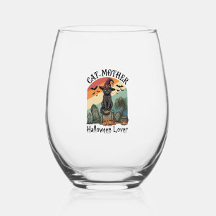 Verre À Vin Sans Pied Chatte Mère Amoureuse d'Halloween Chapeau de Sorci