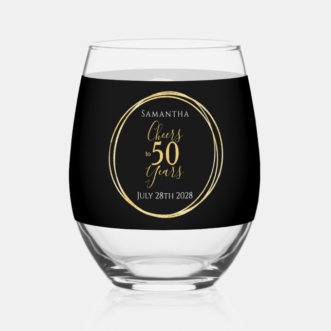 Verre À Vin Sans Pied Cheers to 50 Years 50th Birthday Black Gold Party (Verso)