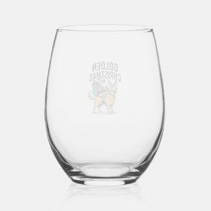 Verre À Vin Sans Pied Chemise de Noël dorée Santa à cheval sur Retriever