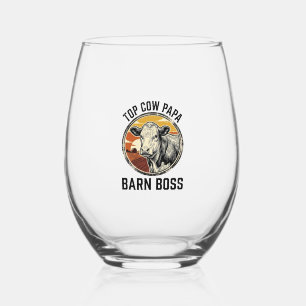 Verre À Vin Sans Pied Chemise de papa vache gravée vintage graphique de