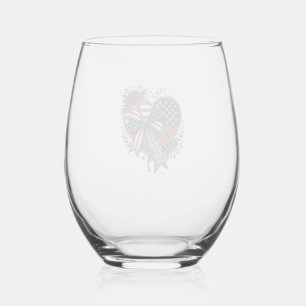 Verre À Vin Sans Pied Chemise Fleurie à Nœud Papillon Cœur Patriotique V
