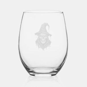 Verre À Vin Sans Pied Chemise Halloween Chapeau De Sorcière Crâne Gravur