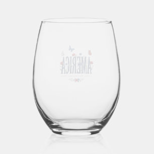 Verre À Vin Sans Pied Chemise patriotique papillon floral Vintage Americ