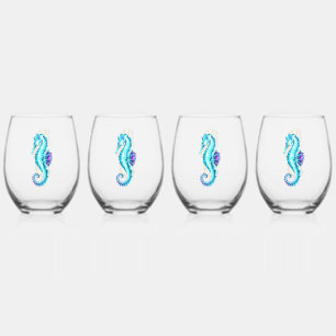 Verre À Vin Sans Pied Cheval de mer de glace cristal sur Arrière - plan