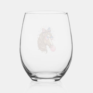 Verre À Vin Sans Pied Cheval Patriotique Bubble Gum Vintage Vector T-Shi