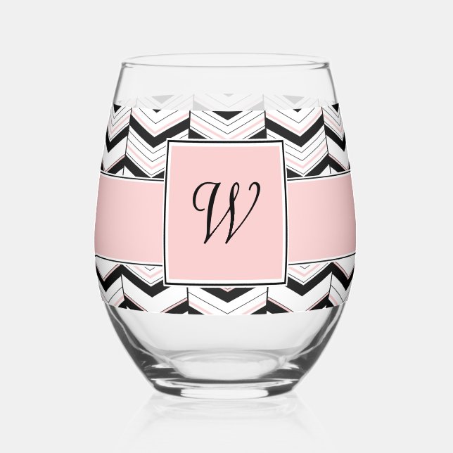 Verre À Vin Sans Pied Chevron Noir Blanc et Rose (Recto)