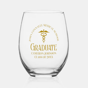 Verre À Vin Sans Pied Chic Gold Médicale School Graduated Personnalisé