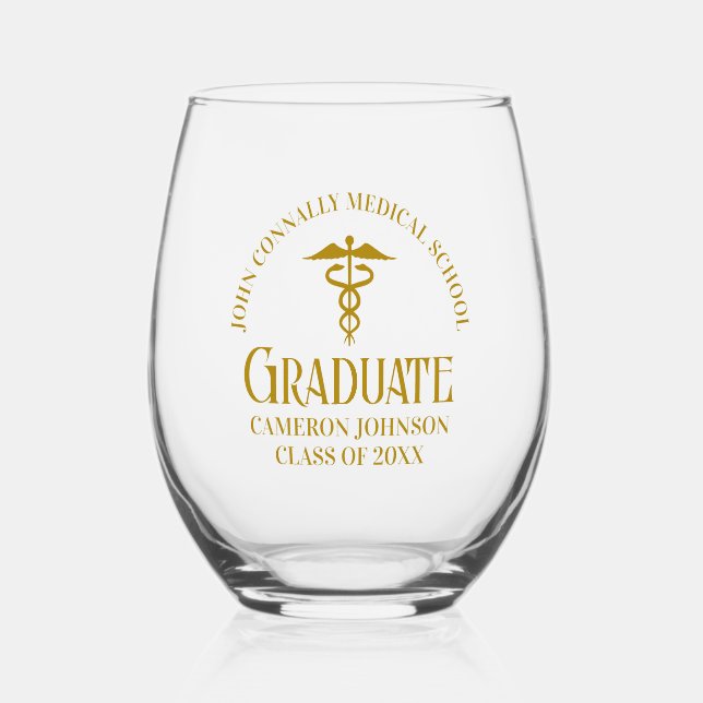 Verre À Vin Sans Pied Chic Gold Médicale School Graduated Personnalisé (Recto)