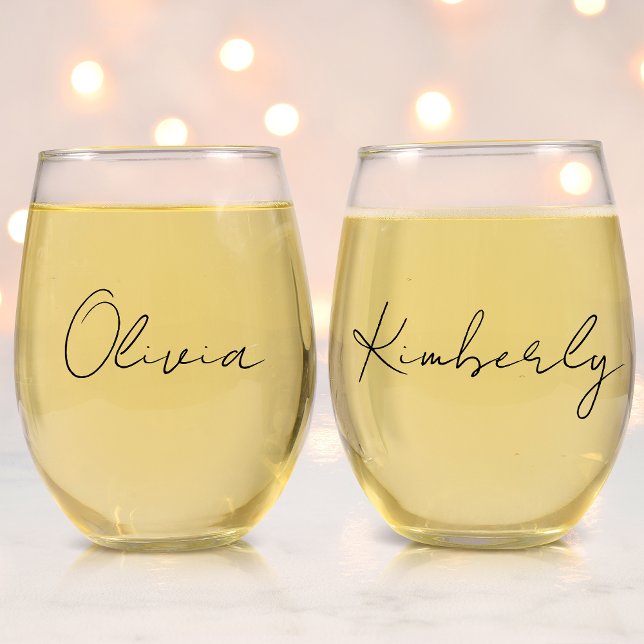 Verre À Vin Sans Pied Chic Script Monogramme Bachelorette fête nuptiale (Créateur téléchargé)