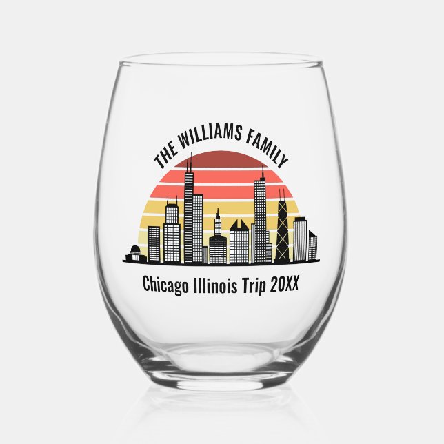 Verre À Vin Sans Pied Chicago Sunset Customized Trip Souvenir (Recto)