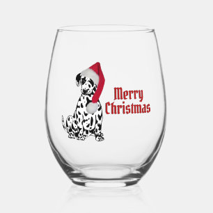 Verre À Vin Sans Pied Chien dalmate rouge Casquette Joyeux Noël