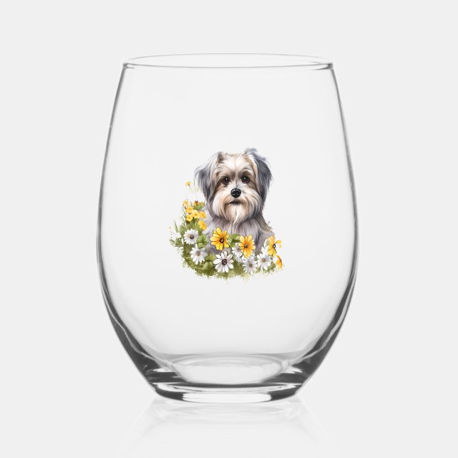 Verre À Vin Sans Pied Chien dans un jardin fleuri (Recto)