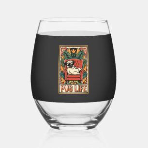 Verre À Vin Sans Pied Chien d'art populaire rétro Pug Life